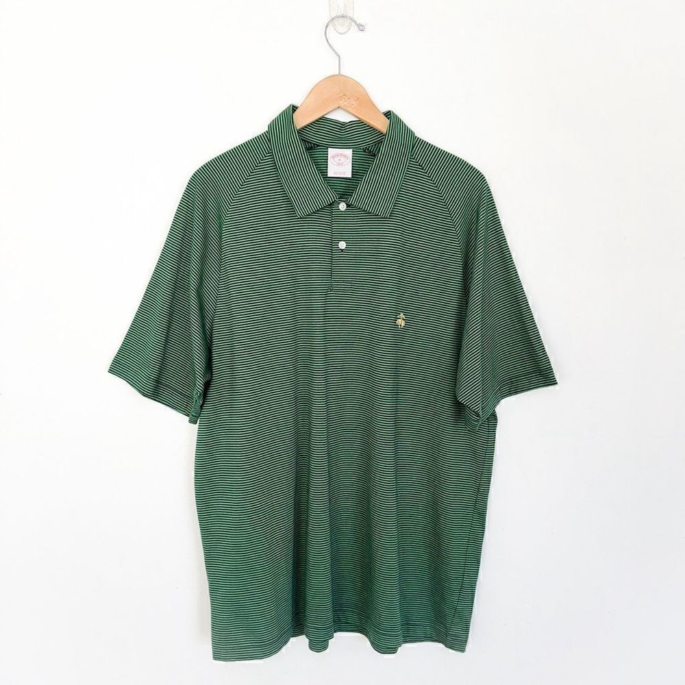 Brooks Brothers 346 Men’s Green and Navy Stripe Embroidered Gold Floss, Sheep, N